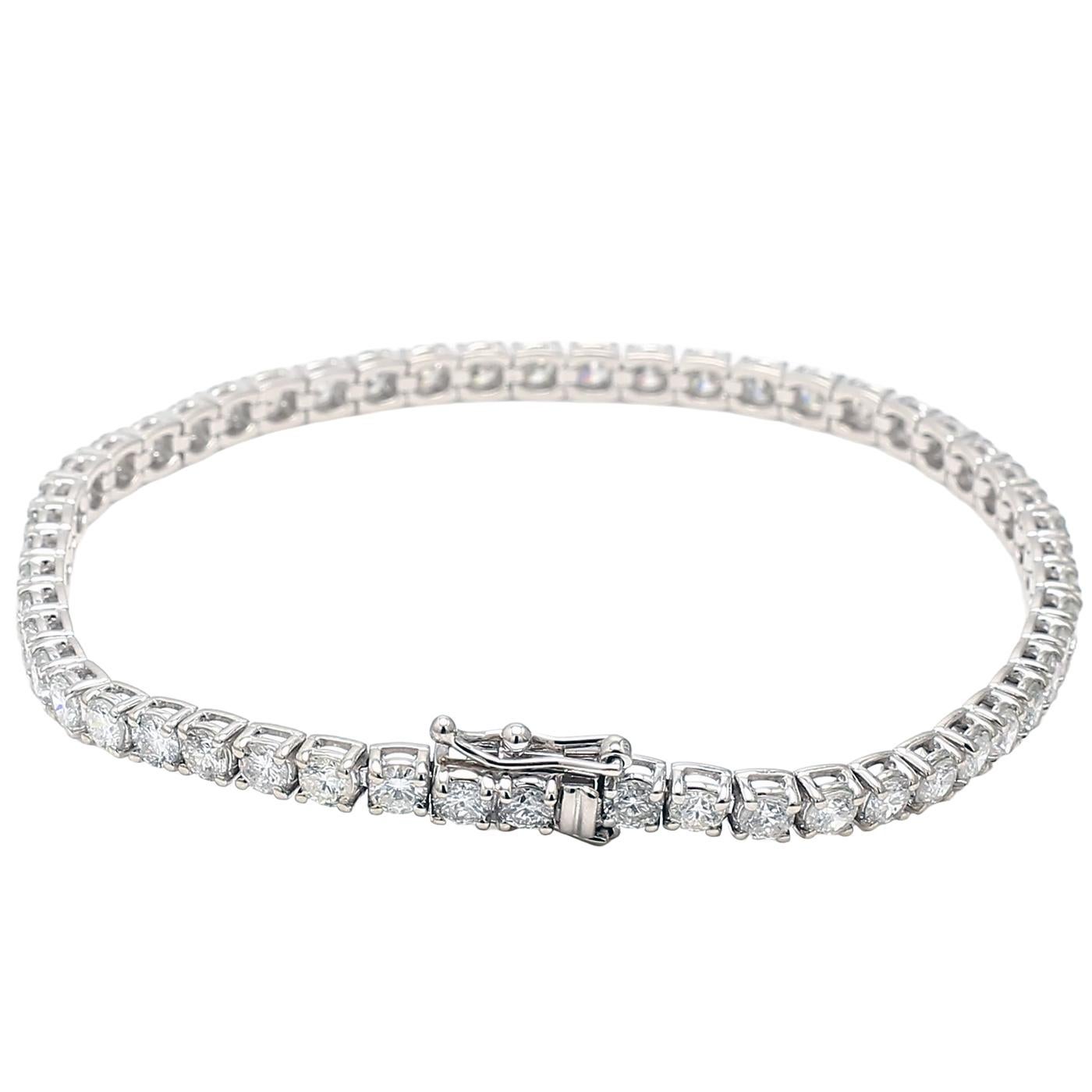 5.79 Carat Natural Diamond Round Cut Tennis Bracelet 7 Inches 14K White Gold For Sale 3