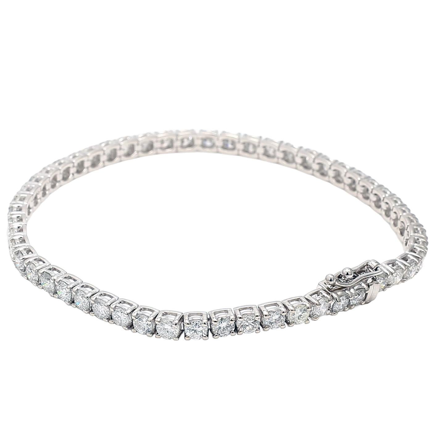 5.79 Carat Natural Diamond Round Cut Tennis Bracelet 7 Inches 14K White Gold For Sale 4