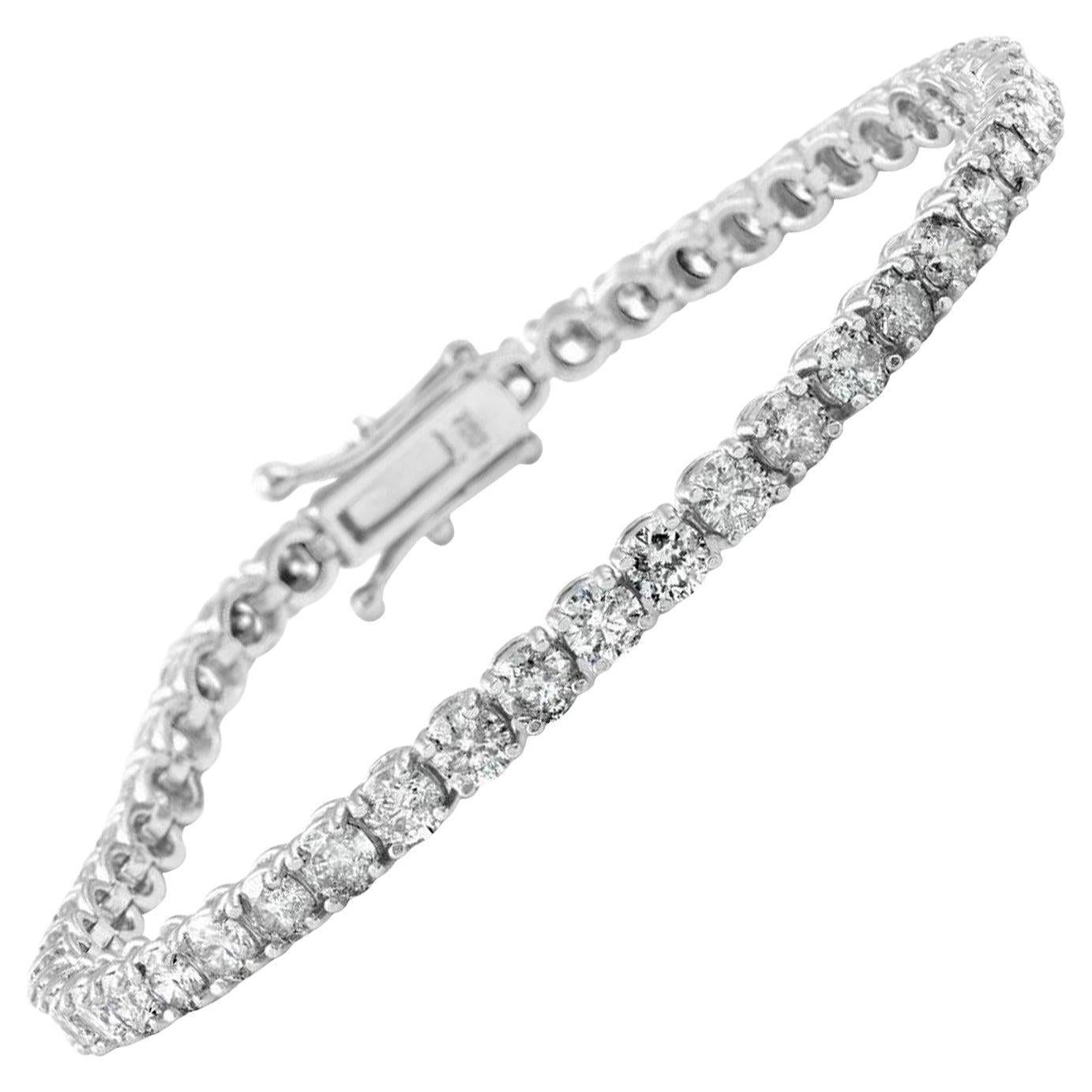 5.79 Carat Natural Diamond Round Cut Tennis Bracelet 7 Inches 14K White Gold For Sale