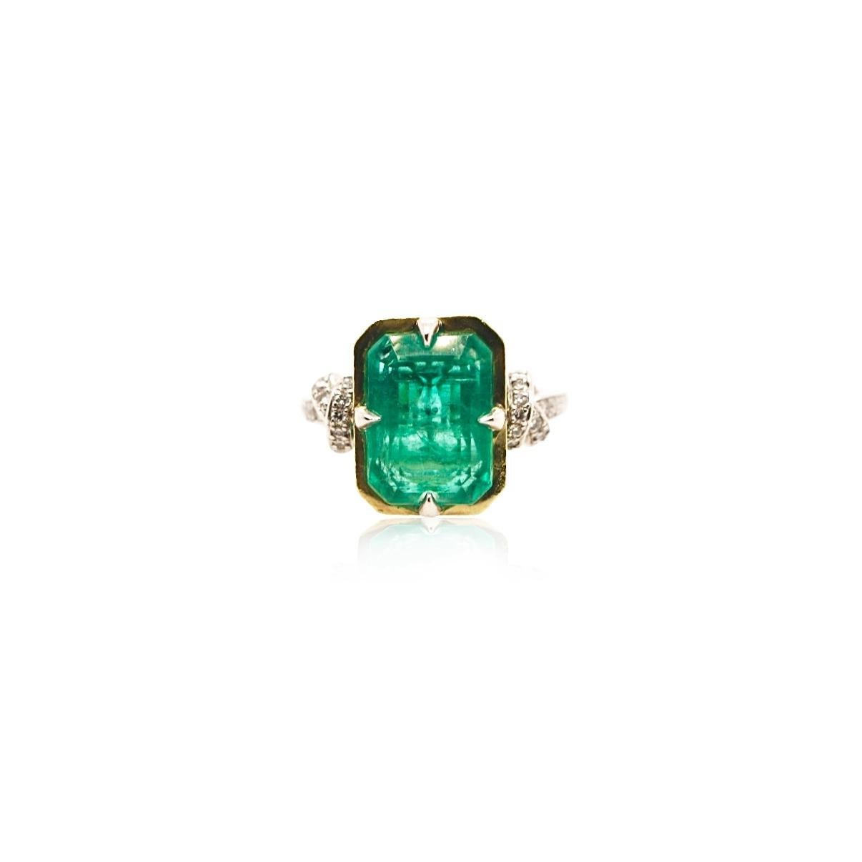 5.79 Carat Zambian Emerald in Forget Me Knot Style Ring with Diamonds 6