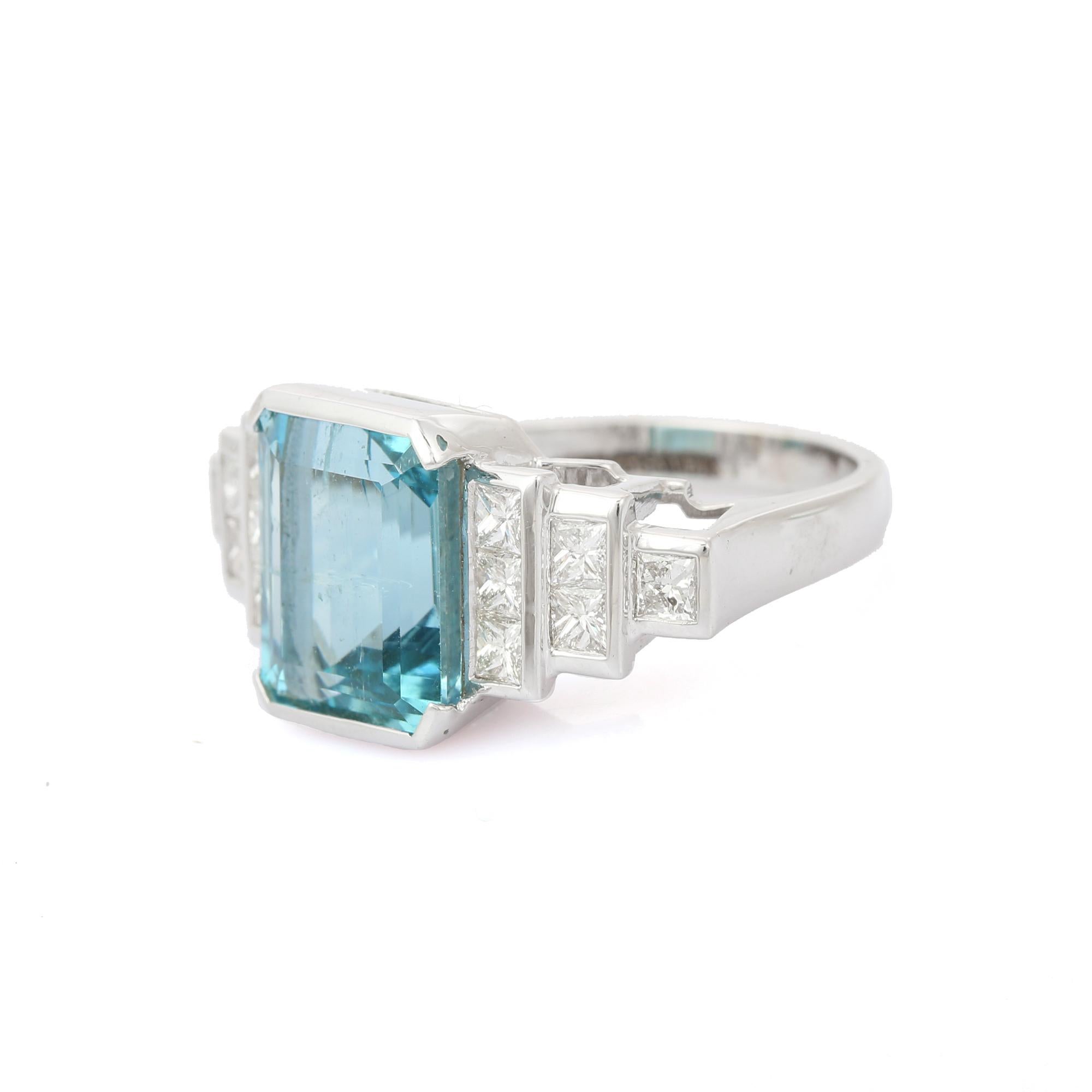 For Sale:  5.79 Carats Aquamarine and Diamond Ring in 18K White Gold 2