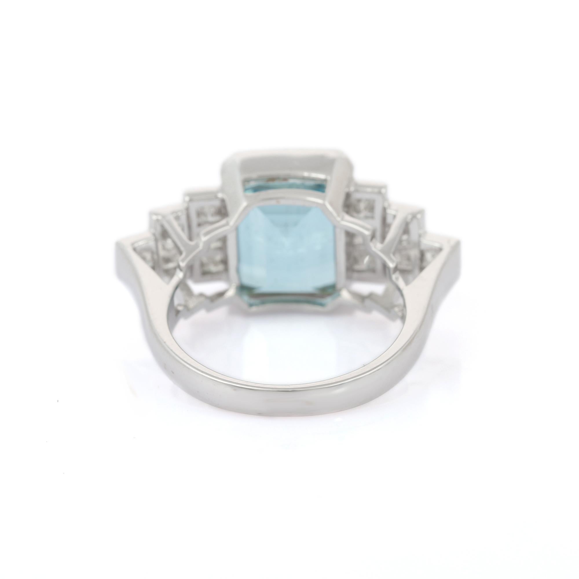 For Sale:  5.79 Carats Aquamarine and Diamond Ring in 18K White Gold 4
