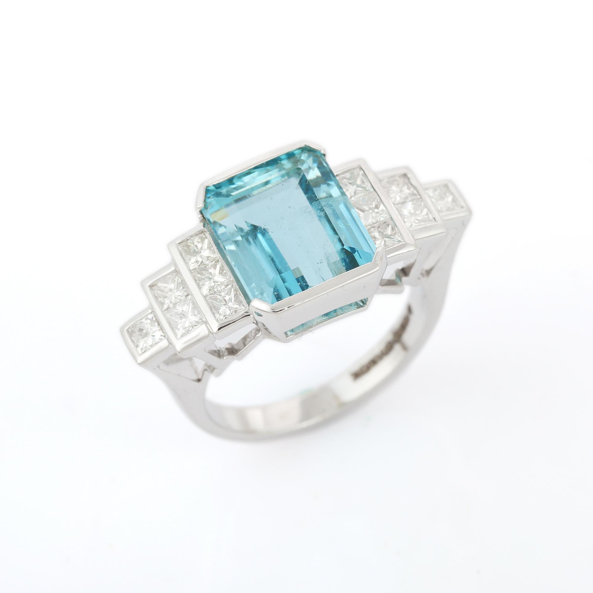For Sale:  5.79 Carats Aquamarine and Diamond Ring in 18K White Gold 5