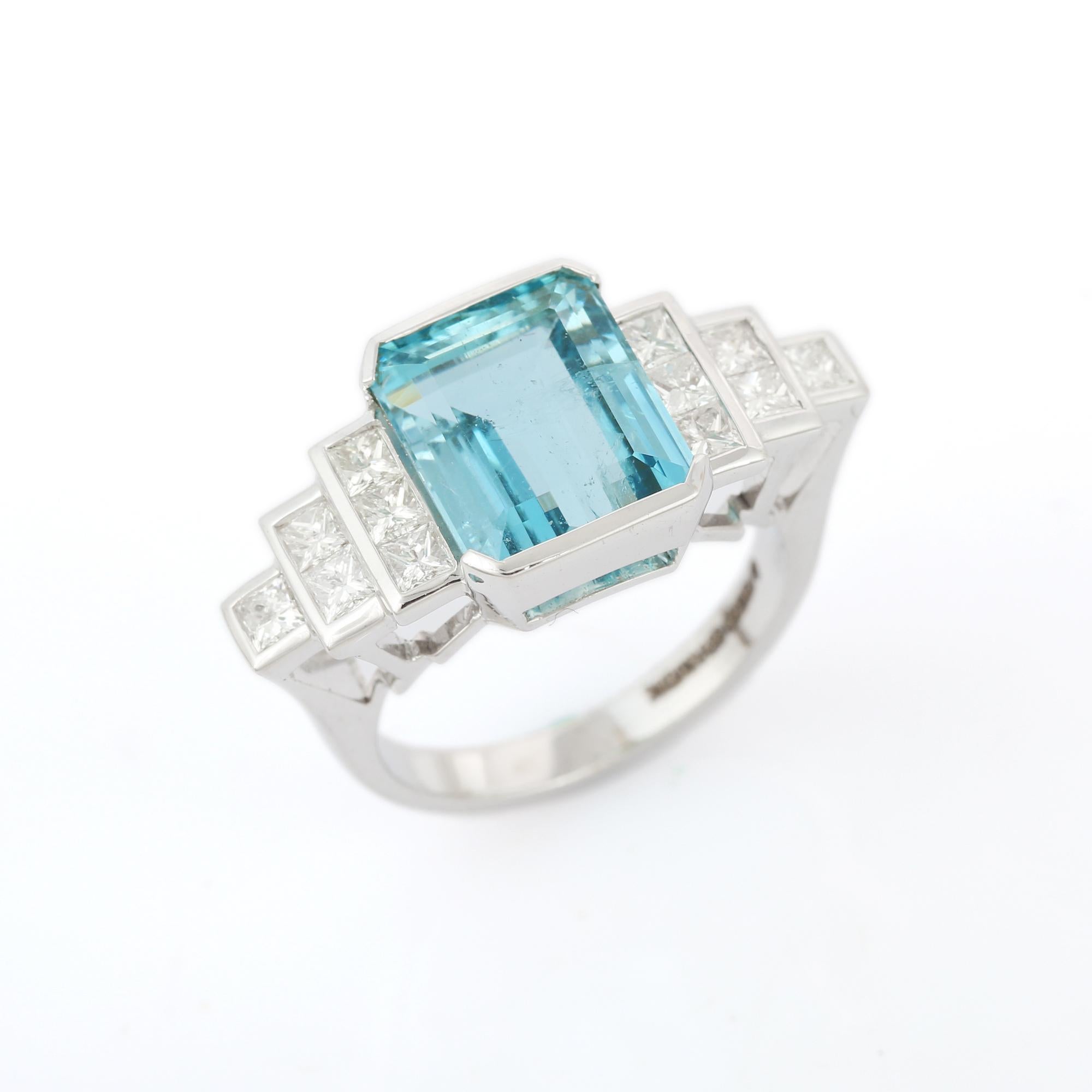 Ring mit 5,79 Karat Aquamarin und Diamant aus 18 Karat Weißgold () 5