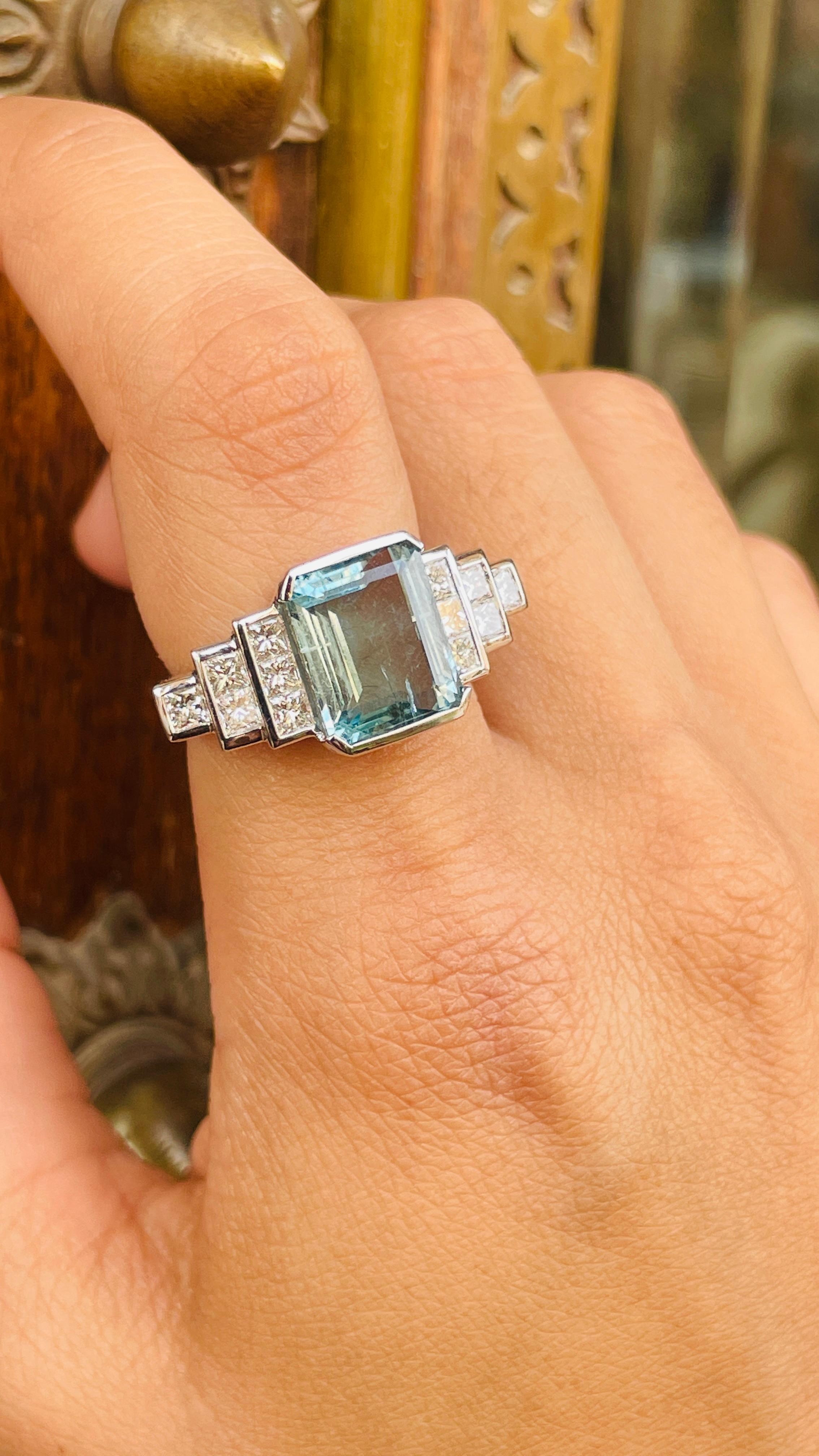 For Sale:  5.79 Carats Aquamarine and Diamond Ring in 18K White Gold 3