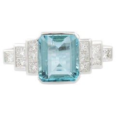 5.79 Carats Aquamarine and Diamond Ring in 18K White Gold