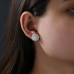 5.79 Ct Round Brilliant Cut Diamond Floral Cluster Stud Earrings 14k White Gold