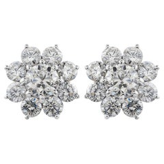 Natural Diamond Cluster Stud Earrings 5.79 Carats in 18K White Gold