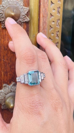 Anillo de compromiso para mujer con diamante aguamarina de 5,79 quilates en oro blanco macizo de 18 quilates