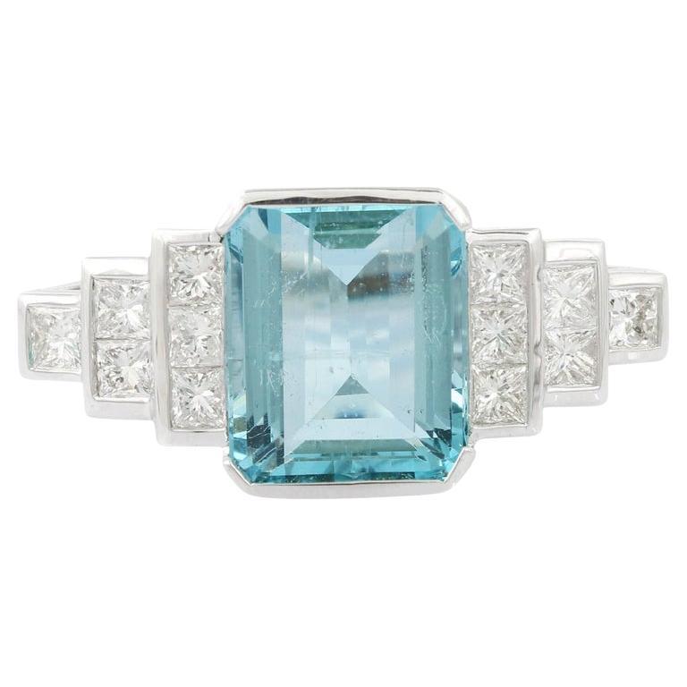 5.79 CTW Rare Aquamarine Diamond Women Engagement Ring in 18k Solid White Gold