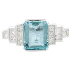 5,79 CTW Seltener Aquamarin Diamant Frauen Verlobungsring in 18k Solid White Gold