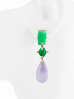 57.99ct Lavender, Green, Convex Pale Green Jade Earrings, John Landrum Bryant