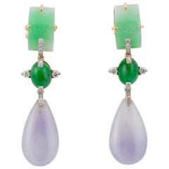 57.99ct Lavender, Green, Convex Pale Green Jade Earrings, John Landrum Bryant