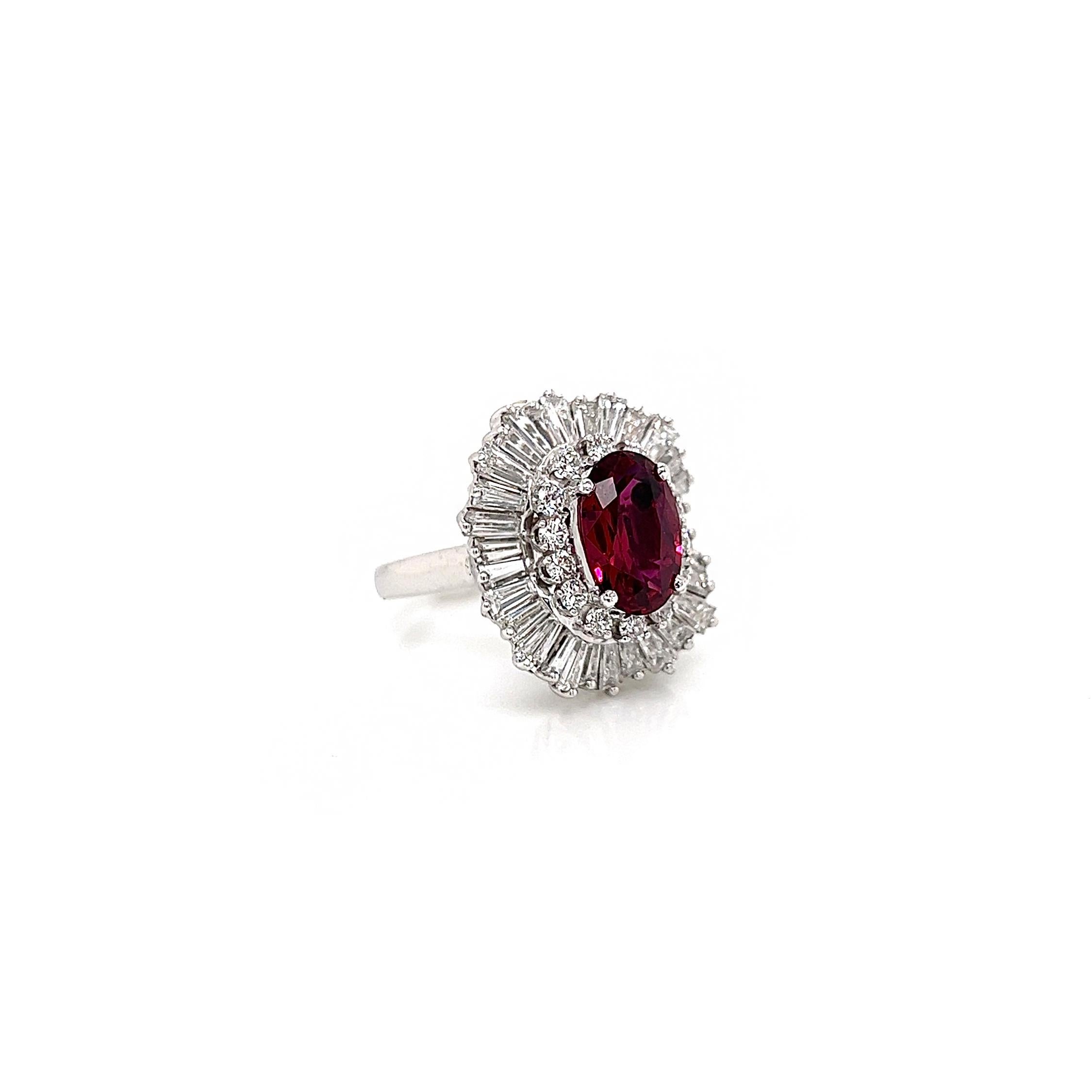 Oval Cut 5.79 Total Carat Ruby and Diamond Ladies Ring in Platinum For Sale