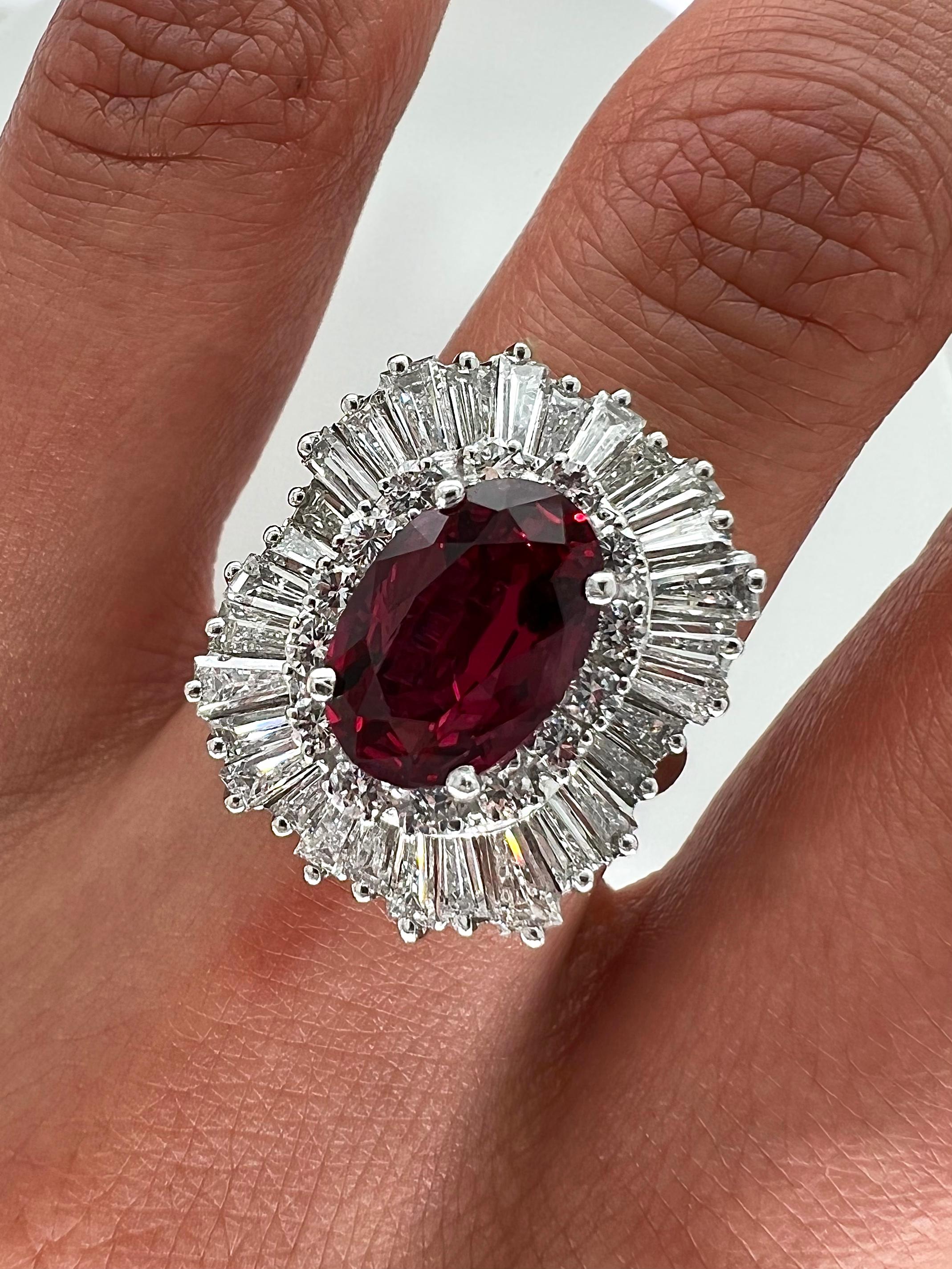 Women's or Men's 5.79 Total Carat Ruby and Diamond Ladies Ring in Platinum For Sale