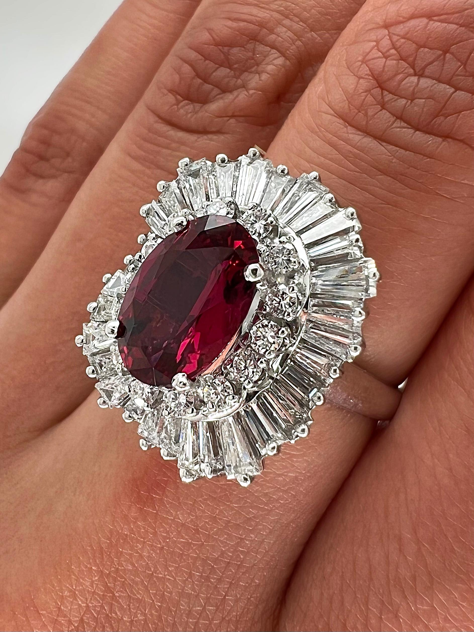 5.79 Total Carat Ruby and Diamond Ladies Ring in Platinum For Sale 1