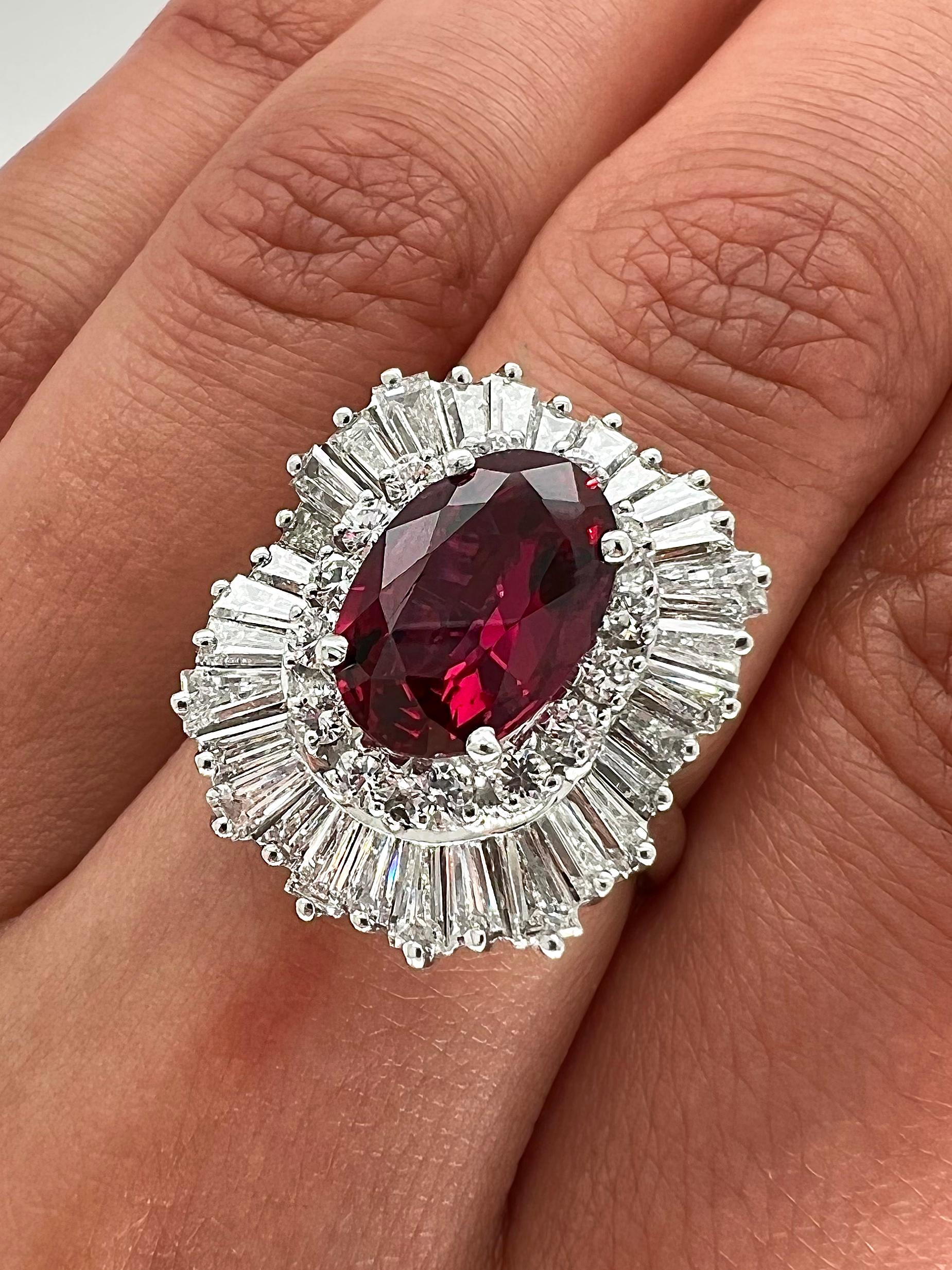 5.79 Total Carat Ruby and Diamond Ladies Ring in Platinum For Sale 2