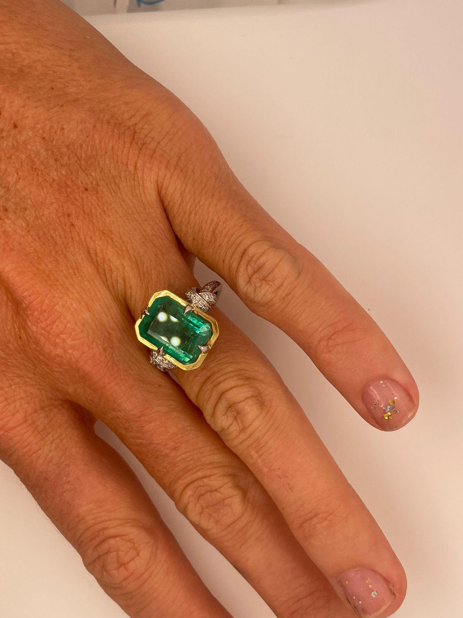 5.79 Carat Zambian Emerald in Forget Me Knot Style Ring with Diamonds 5