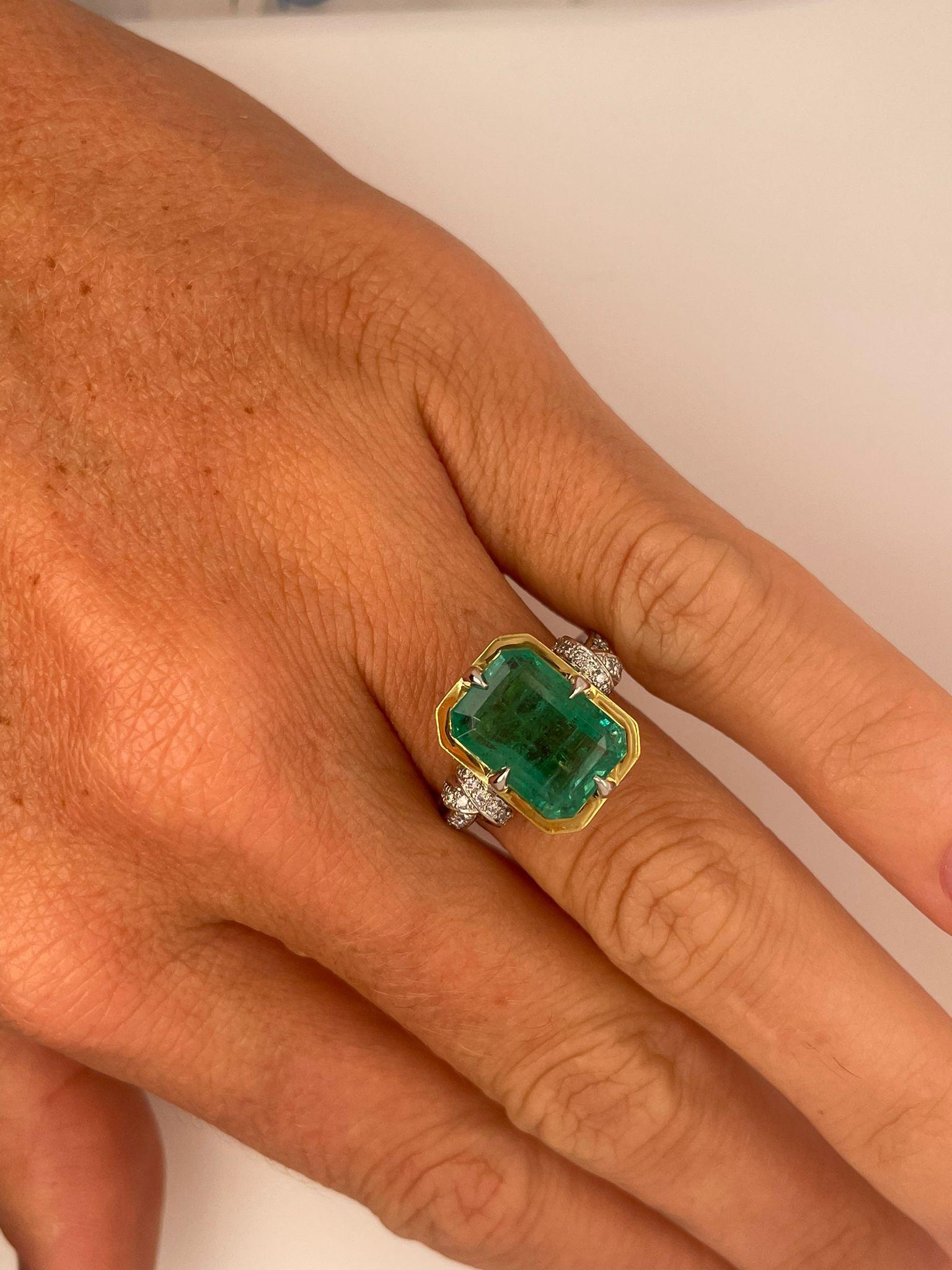 5.79 Carat Zambian Emerald in Forget Me Knot Style Ring with Diamonds 8