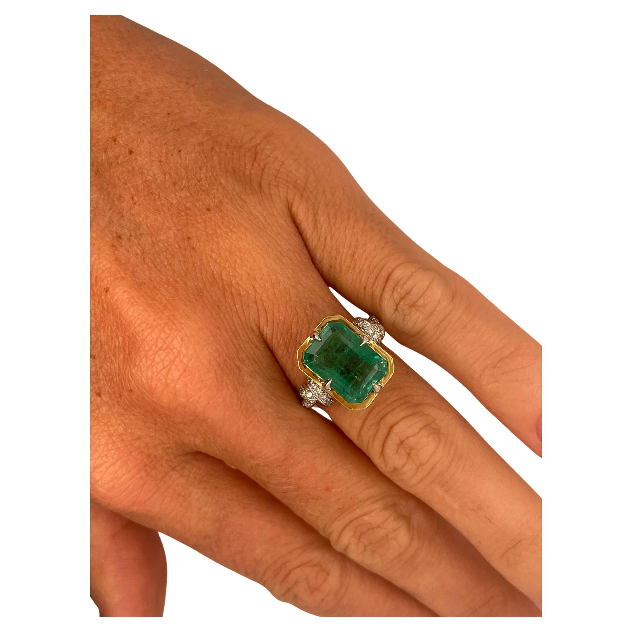 Artist 5.79 Carat Zambian Emerald in Forget Me Knot Style Ring with Diamonds
