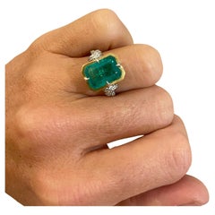 5.79 Carat Zambian Emerald in Forget Me Knot Style Ring with Diamonds