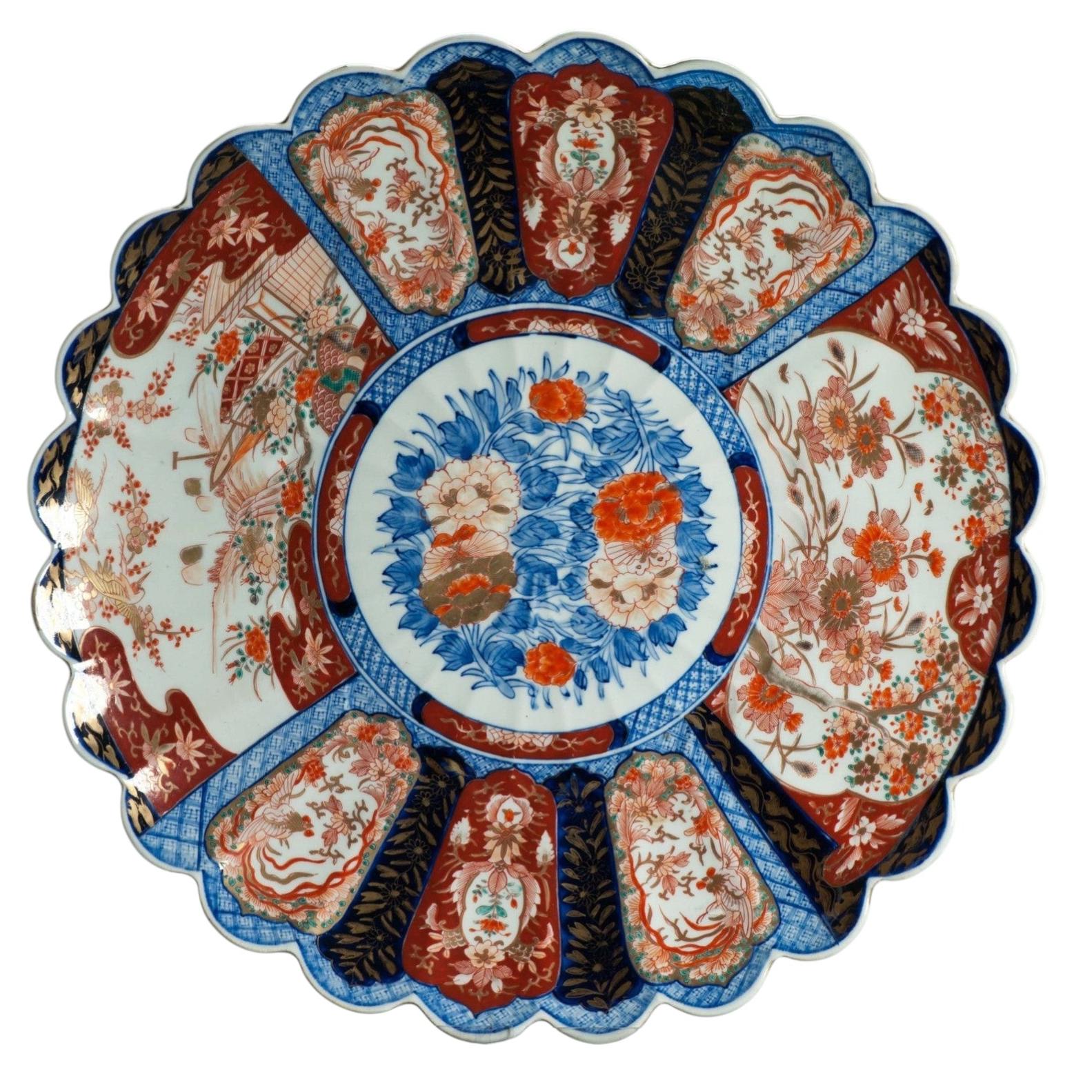 57cm Antique Edo/Meiji Pd Japanese Porcelain 19thc Imari Plate flowers Enamel