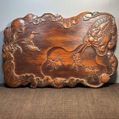 57cm Vintage Chinese Wooden Carved Tea Plaque with Dragons Fishes Birds Flowers