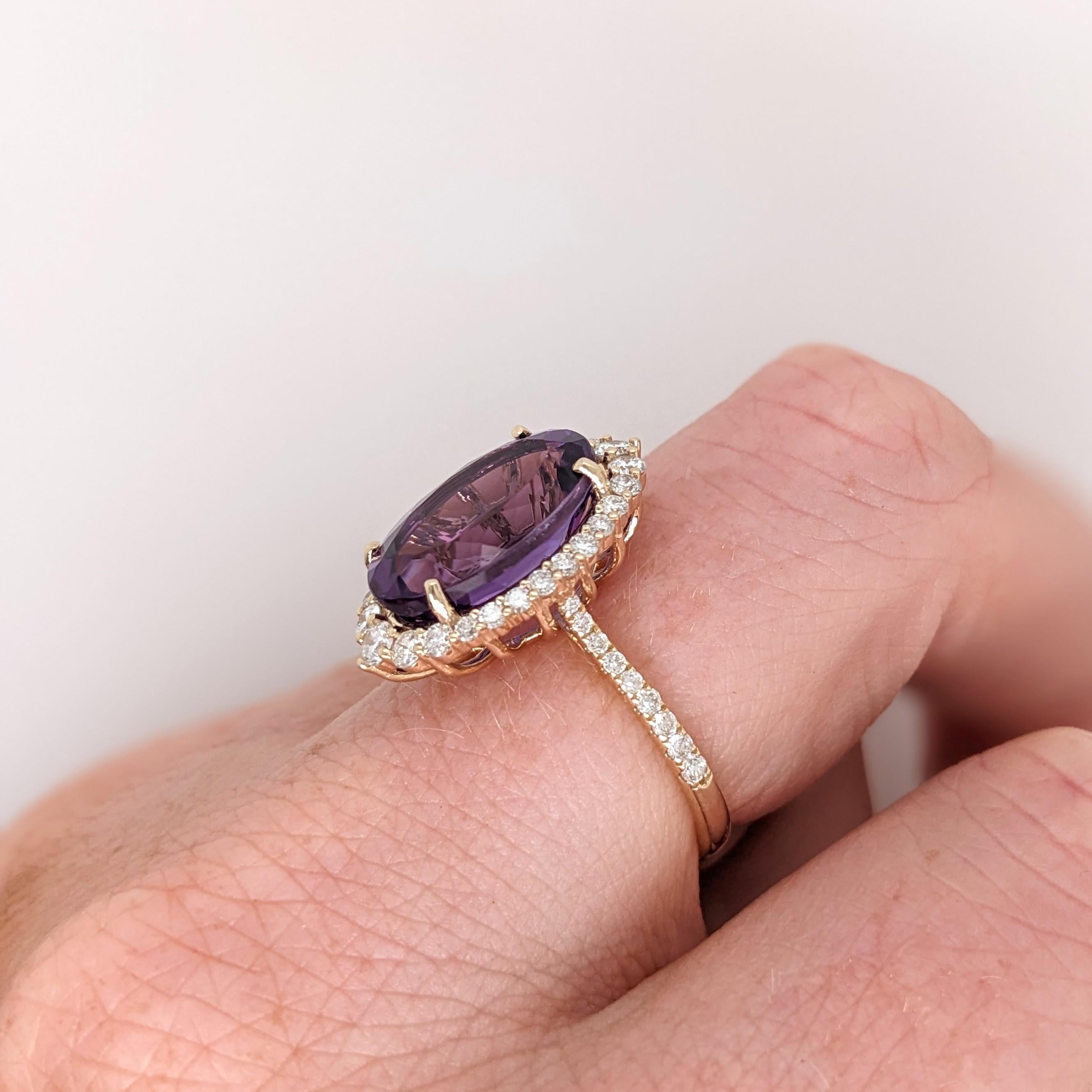 Oval Cut 5.7ct Amethyst Ring w Earth Mined Diamonds in Solid 14K Yellow Gold Oval 14x10mm For Sale