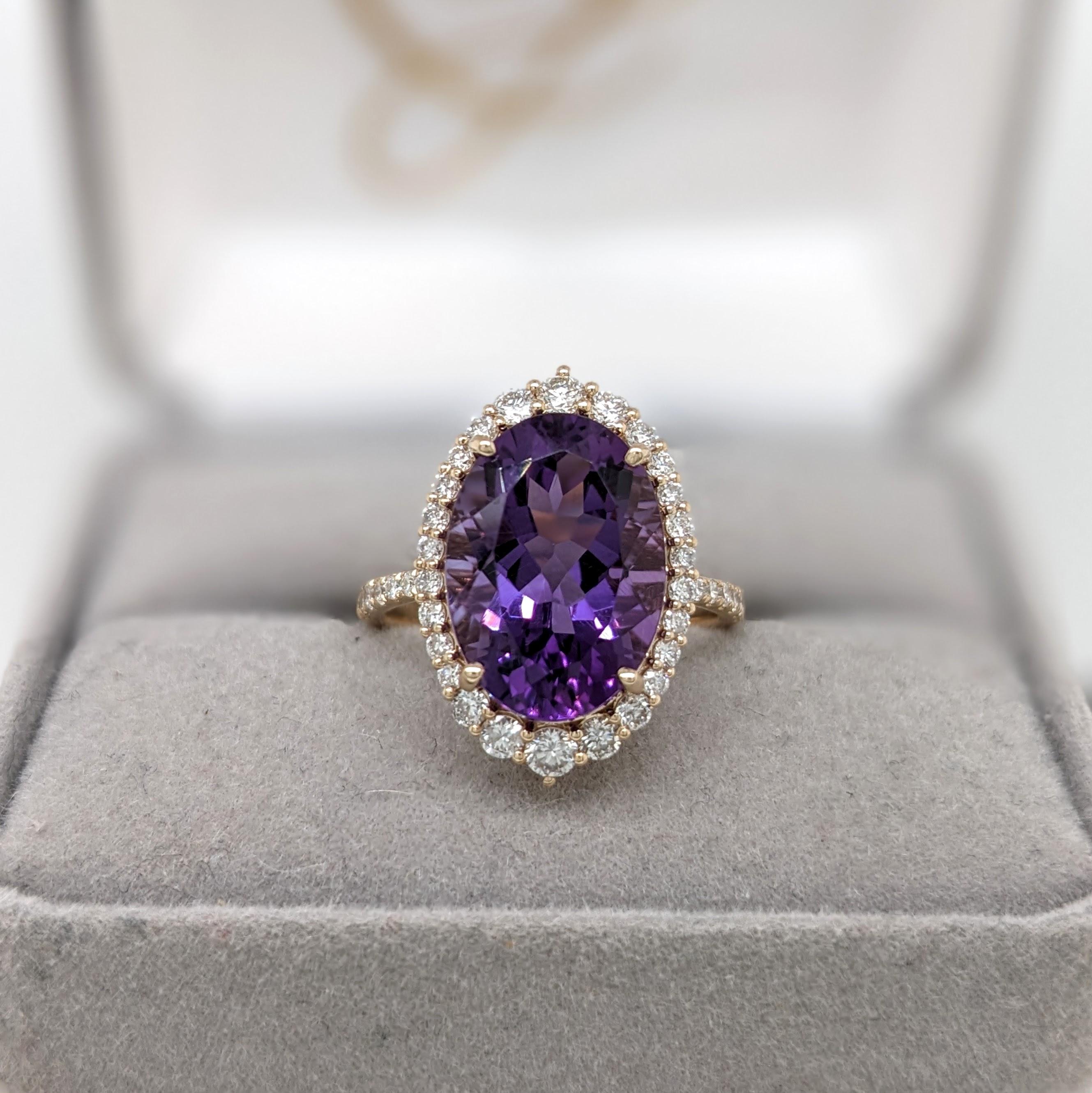 5.7ct Amethyst Ring w Earth Mined Diamonds in Solid 14K Yellow Gold Oval 14x10mm In New Condition For Sale In Columbus, OH