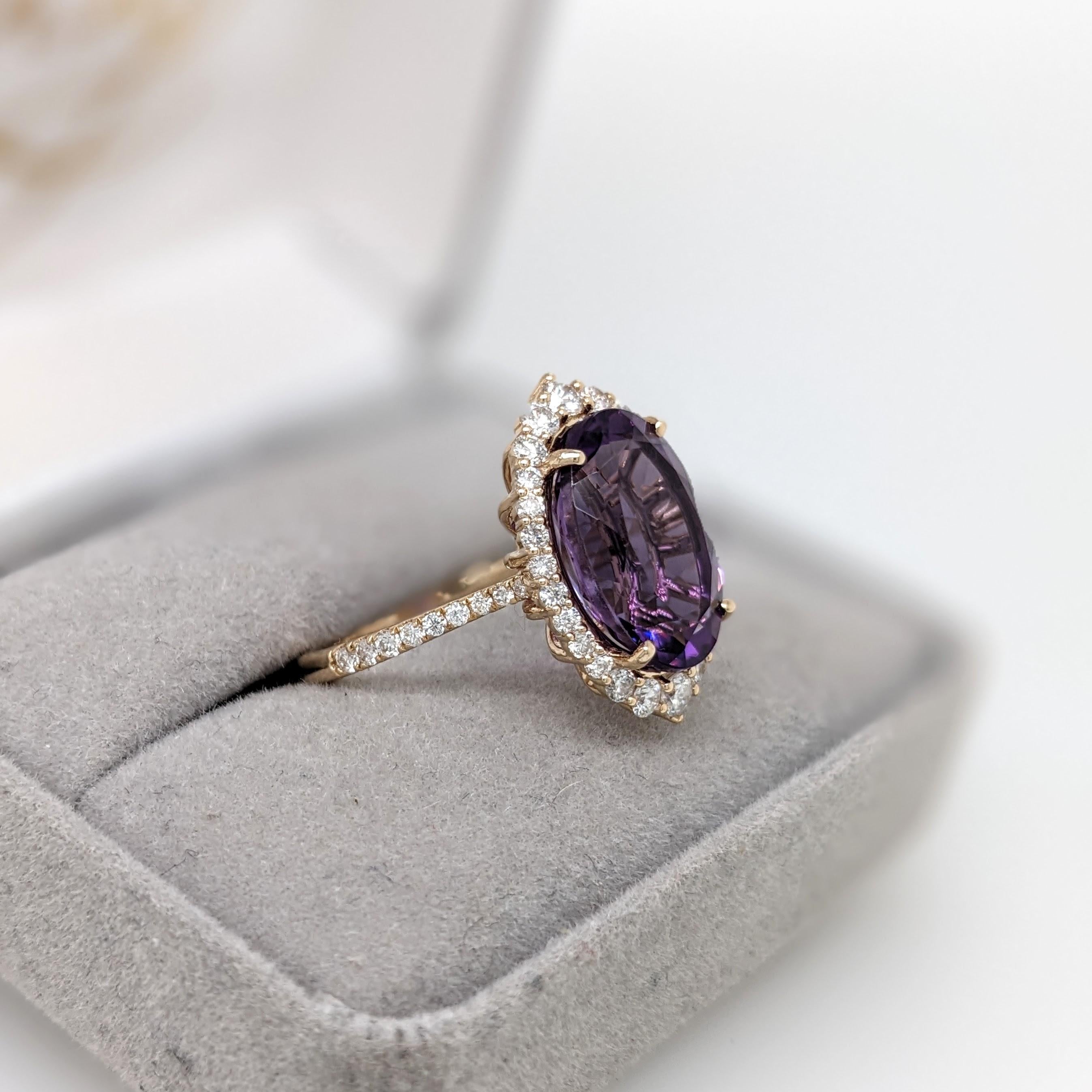 5.7ct Amethyst Ring w Earth Mined Diamonds in Solid 14K Yellow Gold Oval 14x10mm For Sale 1