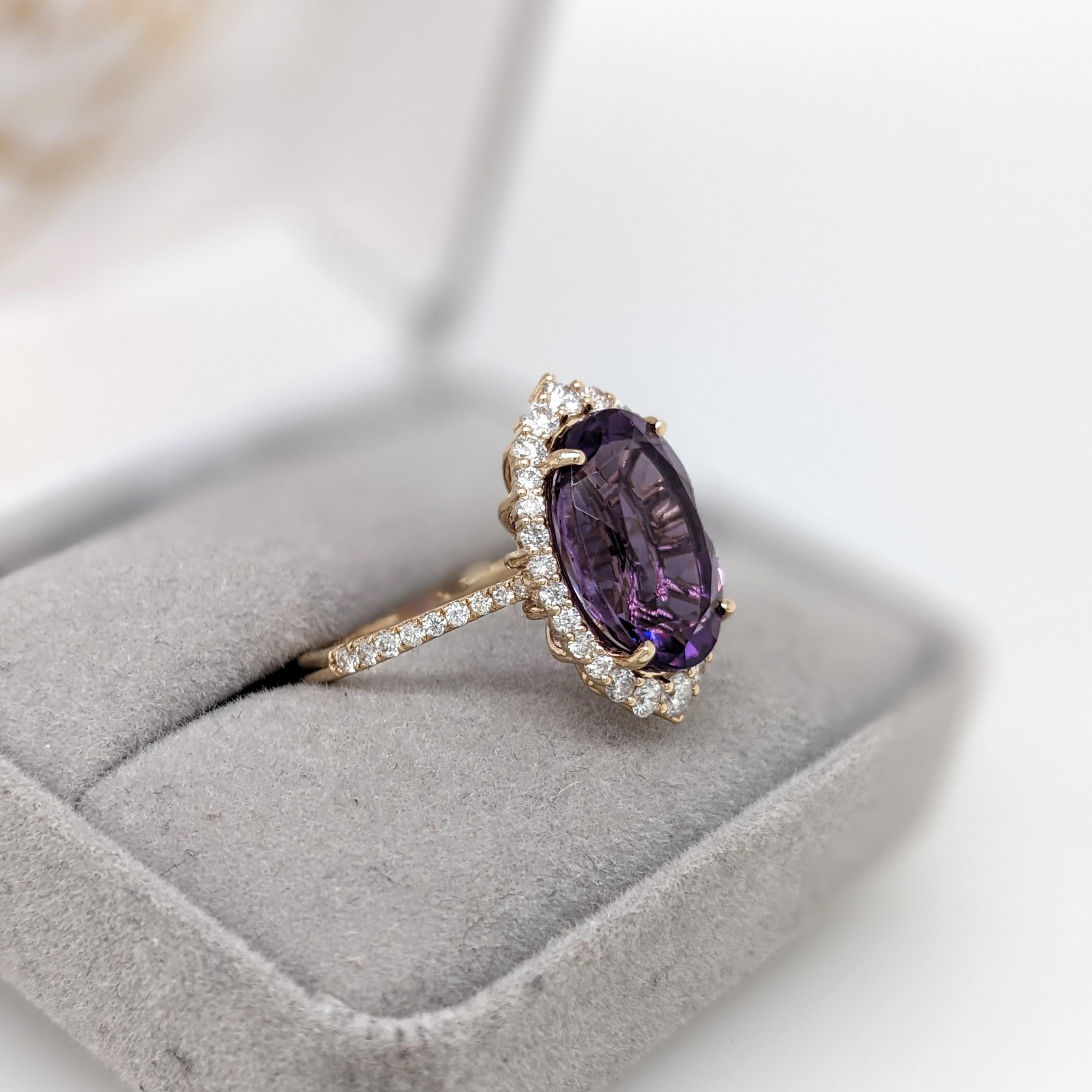 Bague ovale 14 x 10 mm en or jaune massif 14 carats avec améthyste de 5,7 carats et diamants extraits de la terre en vente 1