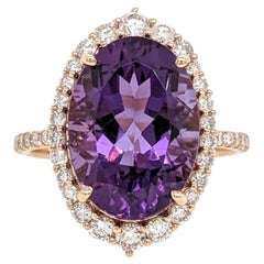 5.7ct Amethyst Ring w Earth Mined Diamonds in Solid 14K Yellow Gold Oval 14x10mm