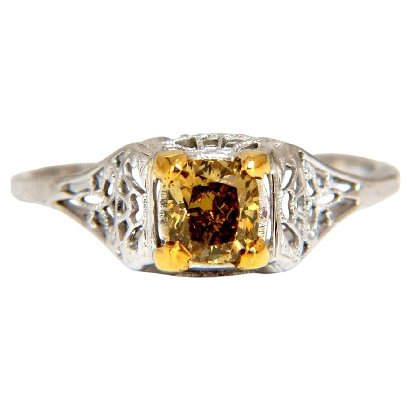 .57ct Natural Fancy Orange Brown Diamond Vintage Gilt Ring 14 Karat *v