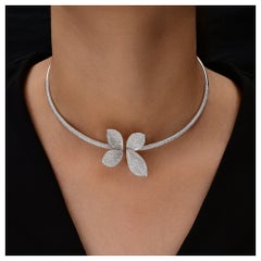 5.7Ct Pave Diamond Butterfly Floral Omega Choker Necklace 14k White Gold