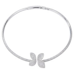 5.7Ct Pave Diamond Butterfly Floral Omega Choker Necklace 18k White Gold