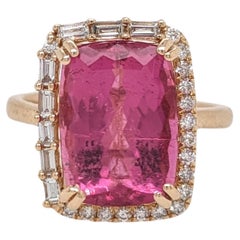 5.7ct Pink Tourmaline Ring w Earth Mined Diamonds in Solid 14K Gold CU 13x9mm 5.7ct Pink Tourmaline Ring w Earth Mined Diamonds in Solid 14K Gold CU 13x9mm