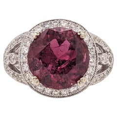 5.7ct Pink Tourmaline Ring w Earth Mined Diamonds in Solid 14K Gold Round 11.2mm 5.7ct Pink Tourmaline Ring w Earth Mined Diamonds in Solid 14K Gold Round 11.2mm