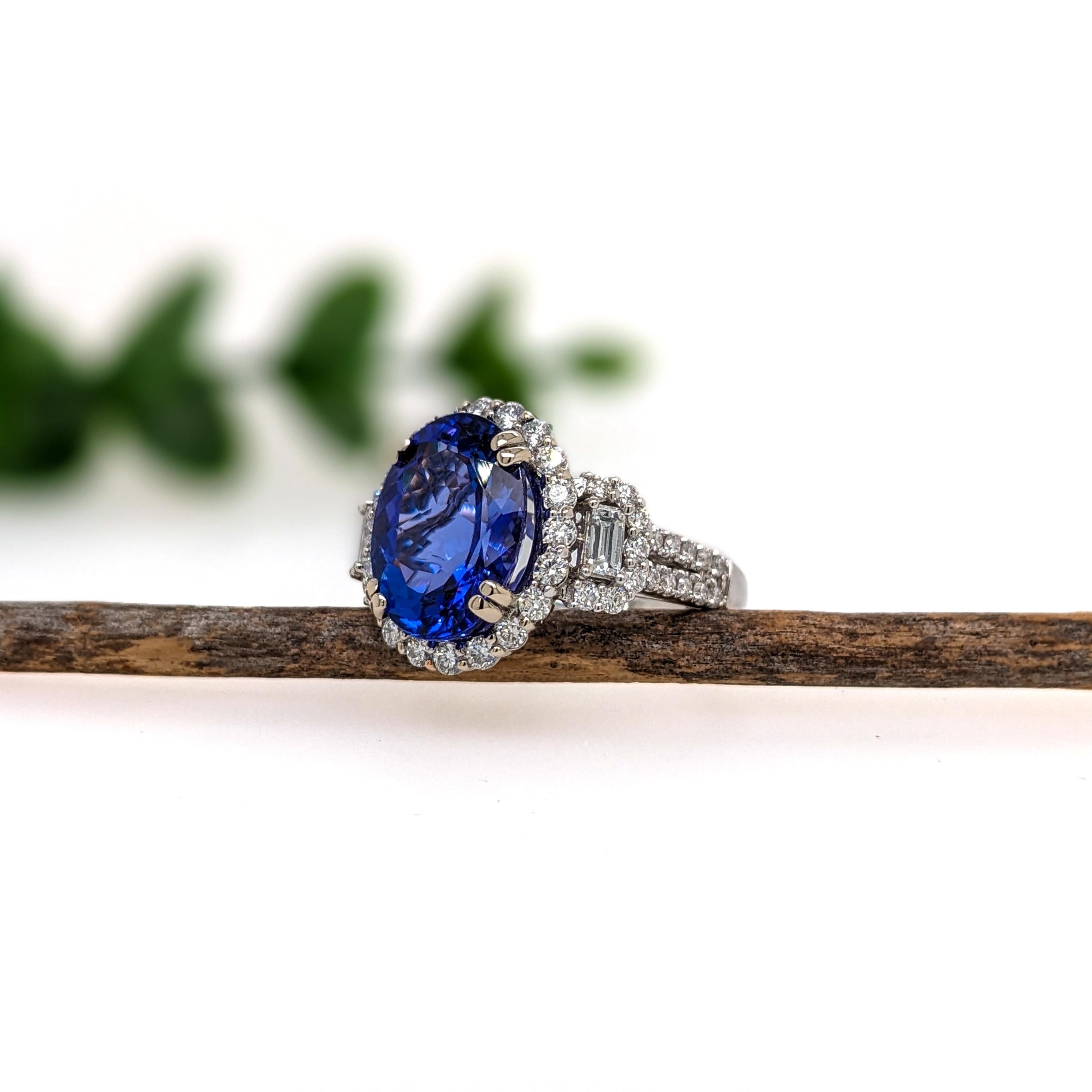 Oval Cut 5.7ct Tanzanite Ring w Earth Mined Diamonds in 14K Solid Gold Oval 13x10mm
