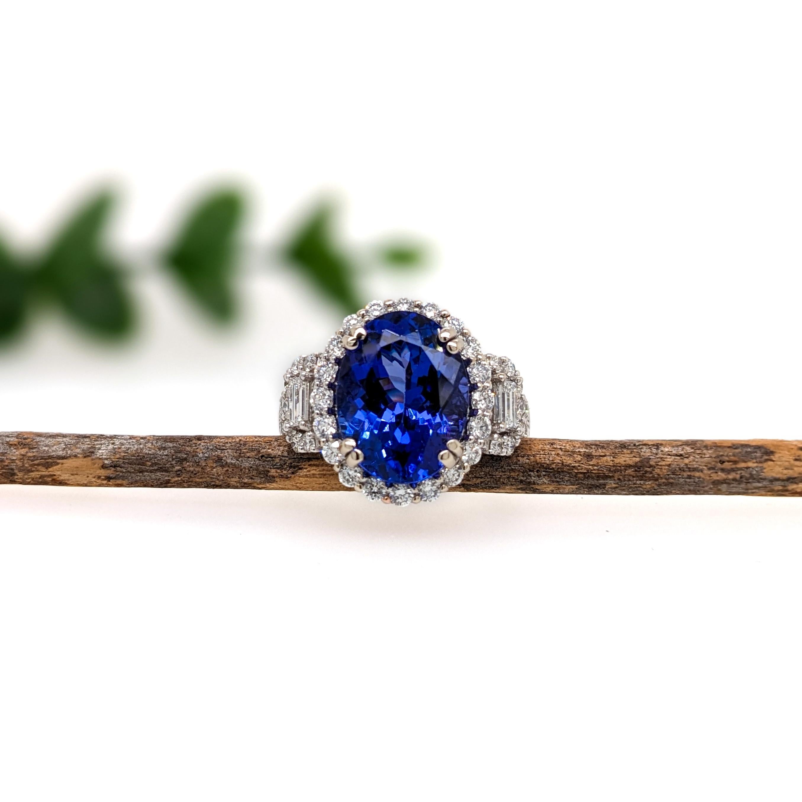 Art Deco 5.7ct Tanzanite Ring w Earth Mined Diamonds in 14K Solid Gold Oval 13x10mm