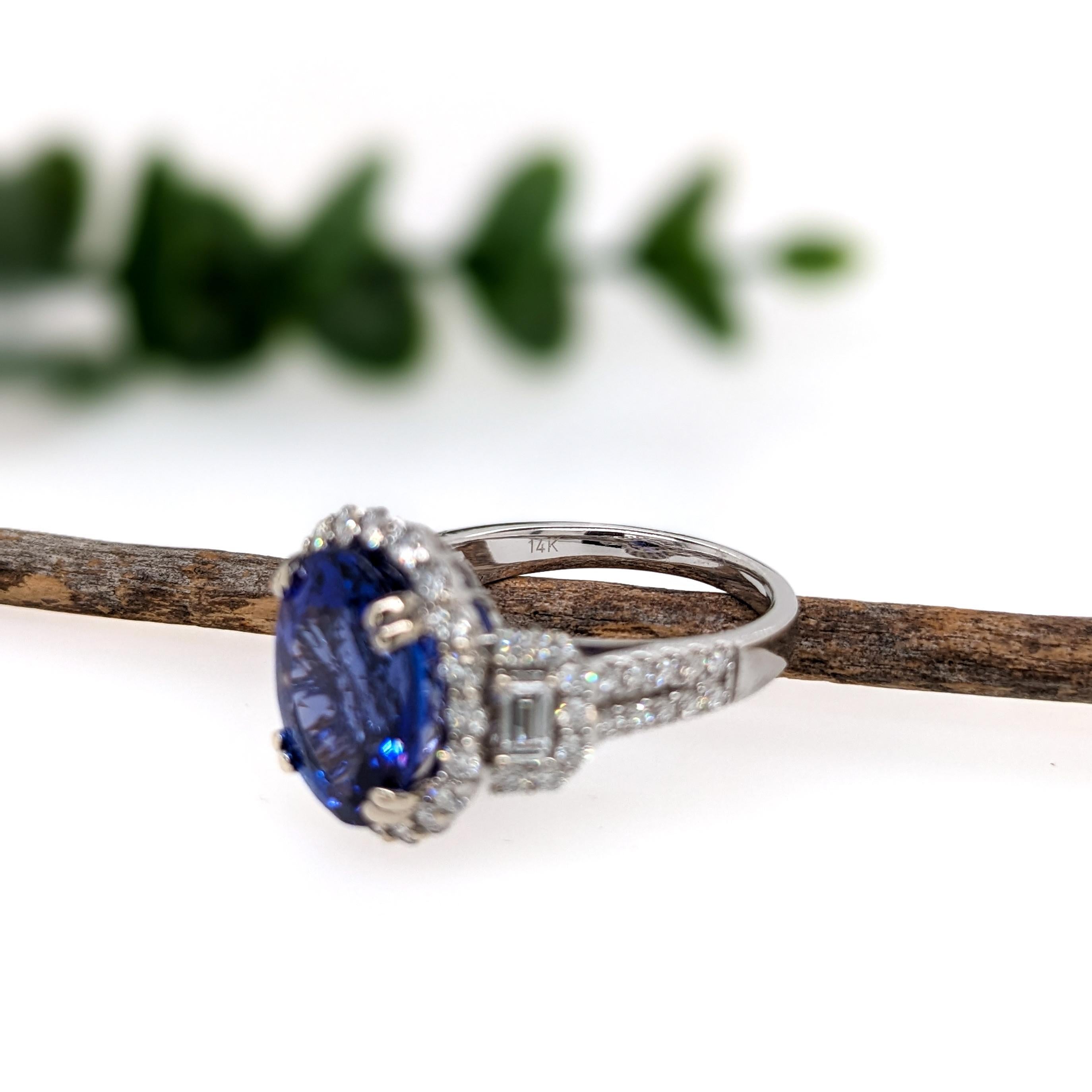 Women's 5.7ct Tanzanite Ring w Earth Mined Diamonds in 14K Solid Gold Oval 13x10mm