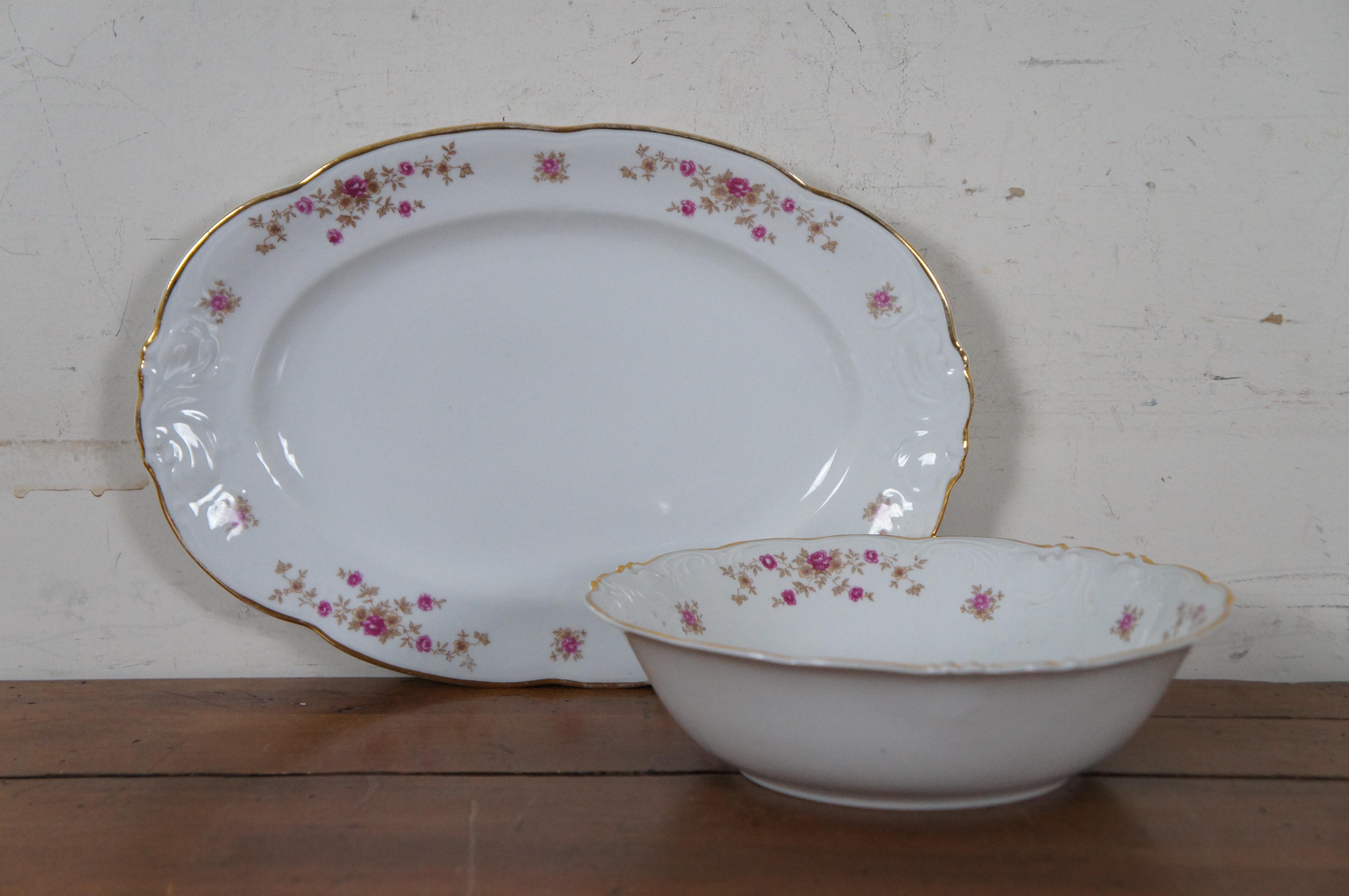 57pc Vintage Polish Walbrzych Porcelain Pink Roses China Dinnerware Set 3731  For Sale 3