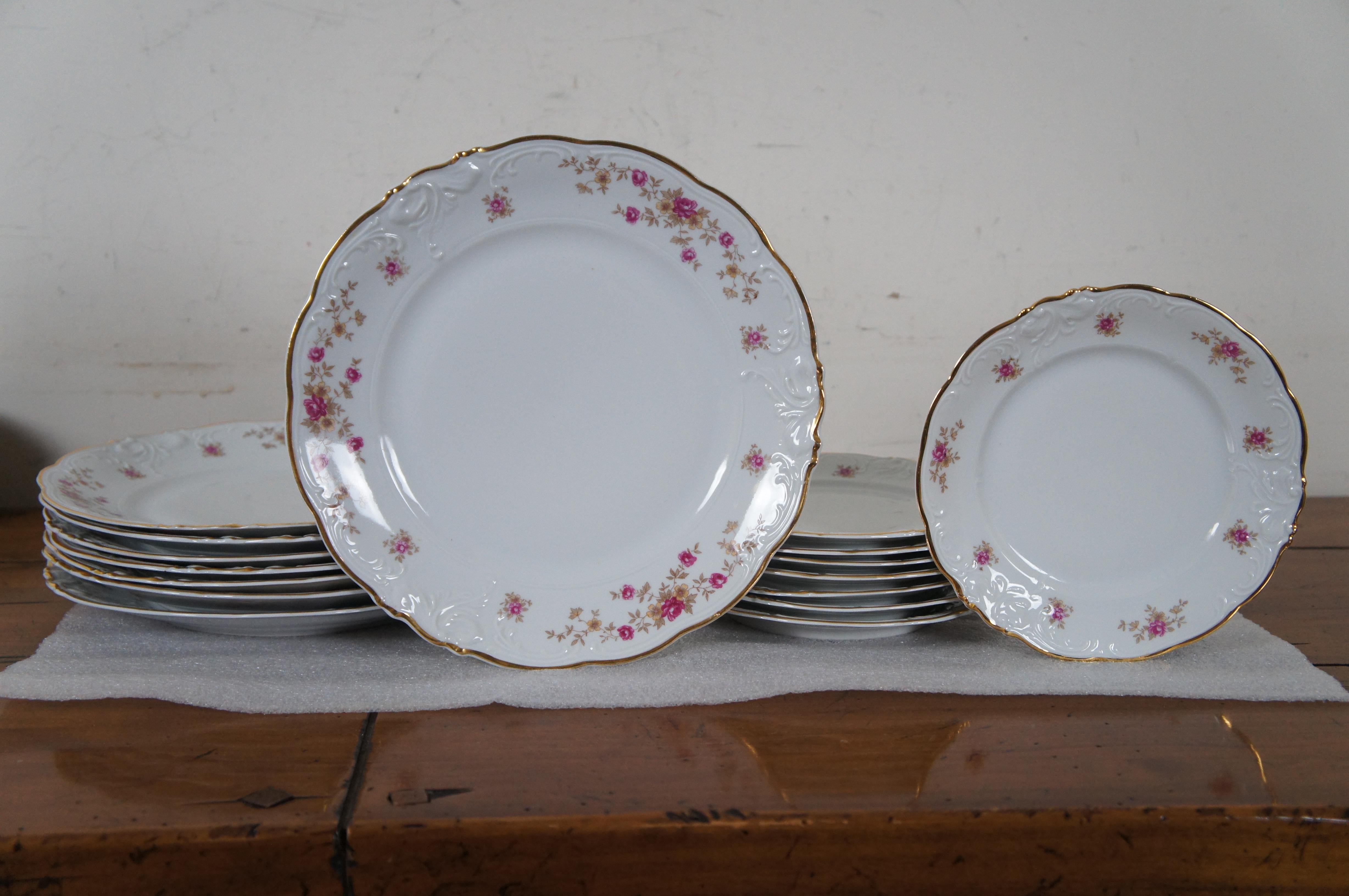 57pc Vintage Polish Walbrzych Porcelain Pink Roses China Dinnerware Set 3731  In Good Condition For Sale In Dayton, OH