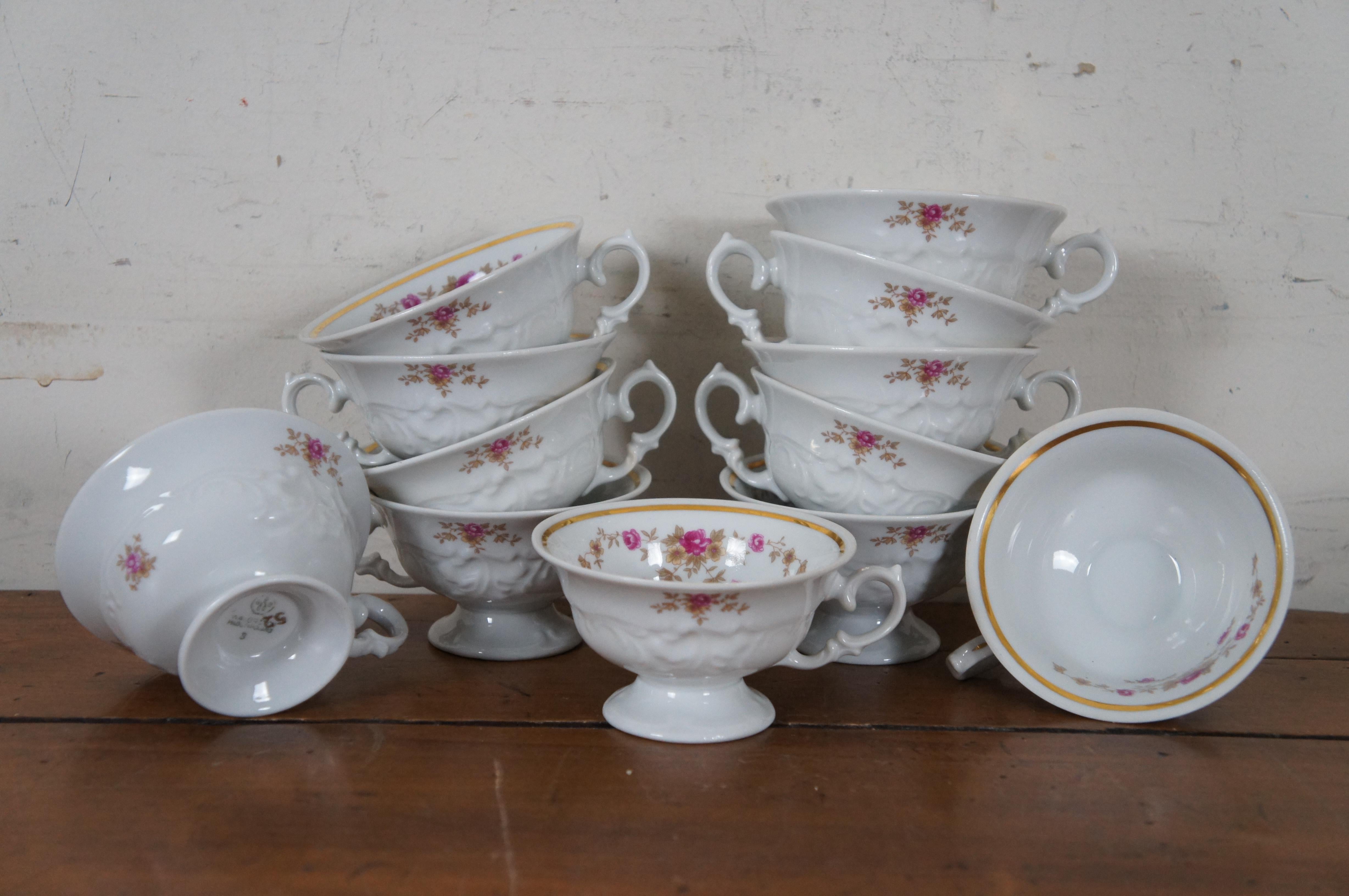 57pc Vintage Polish Walbrzych Porcelain Pink Roses China Dinnerware Set 3731  For Sale 2