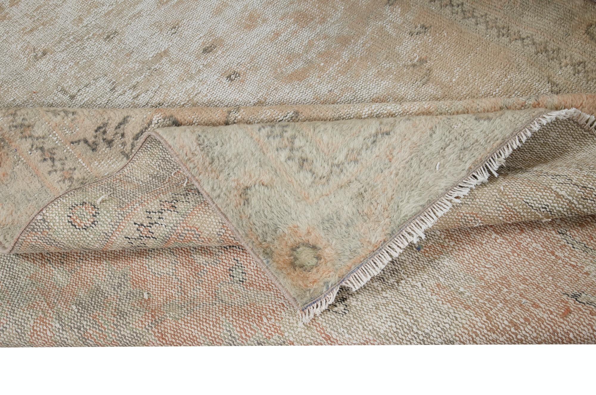 Hand-Knotted 5.7x10 Ft Vintage Handmade Sun Faded Turkish Oushak Shabby Chic Style Rug For Sale