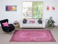 5.7x10 Ft Overdyed Rosa Wollteppich. Handgefertigter türkischer Vintage-Teppich für das Wohnzimmer
