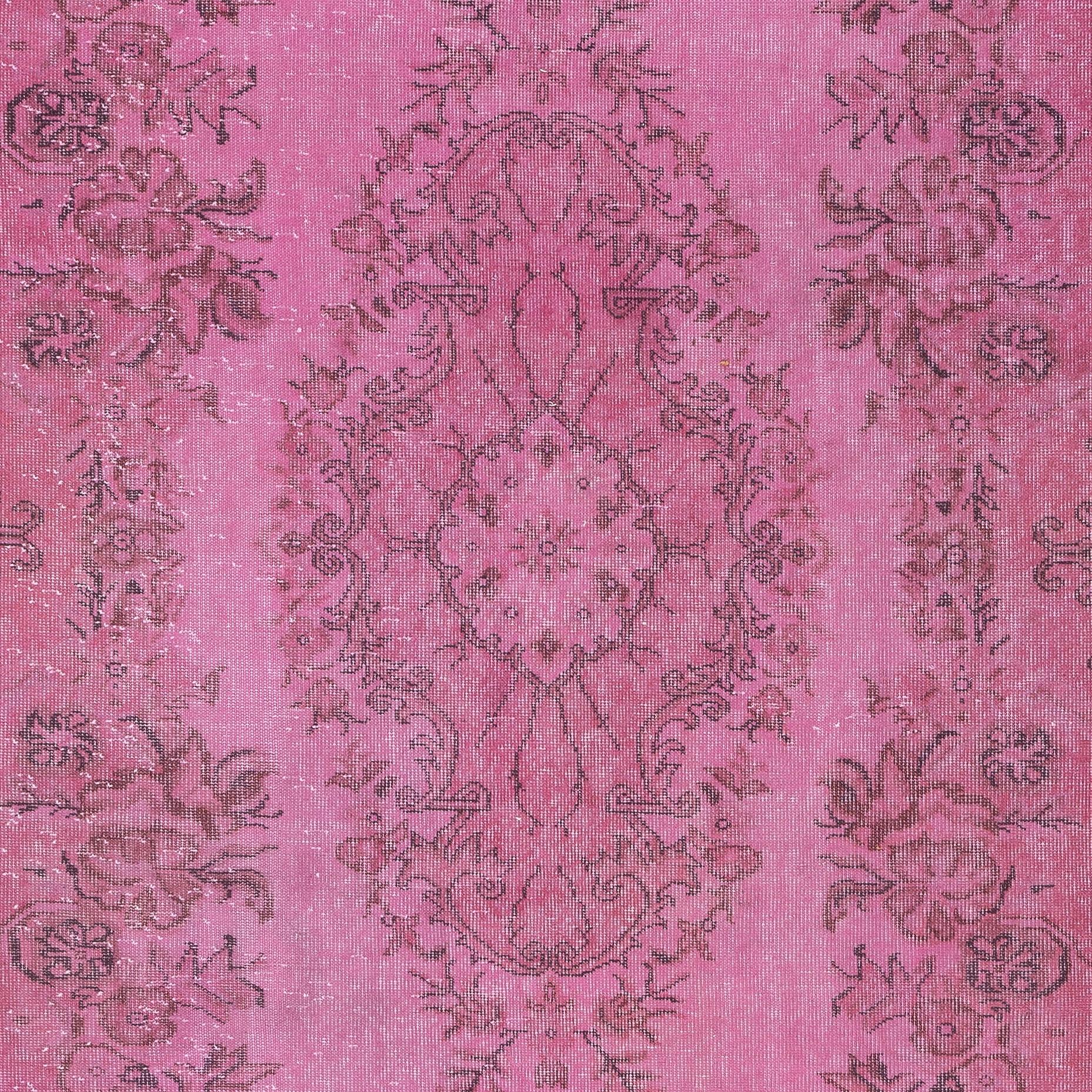 5.7x10 Ft Overdyed Rosa Wollteppich. Handgefertigter türkischer Vintage-Teppich für das Wohnzimmer (Türkisch) im Angebot