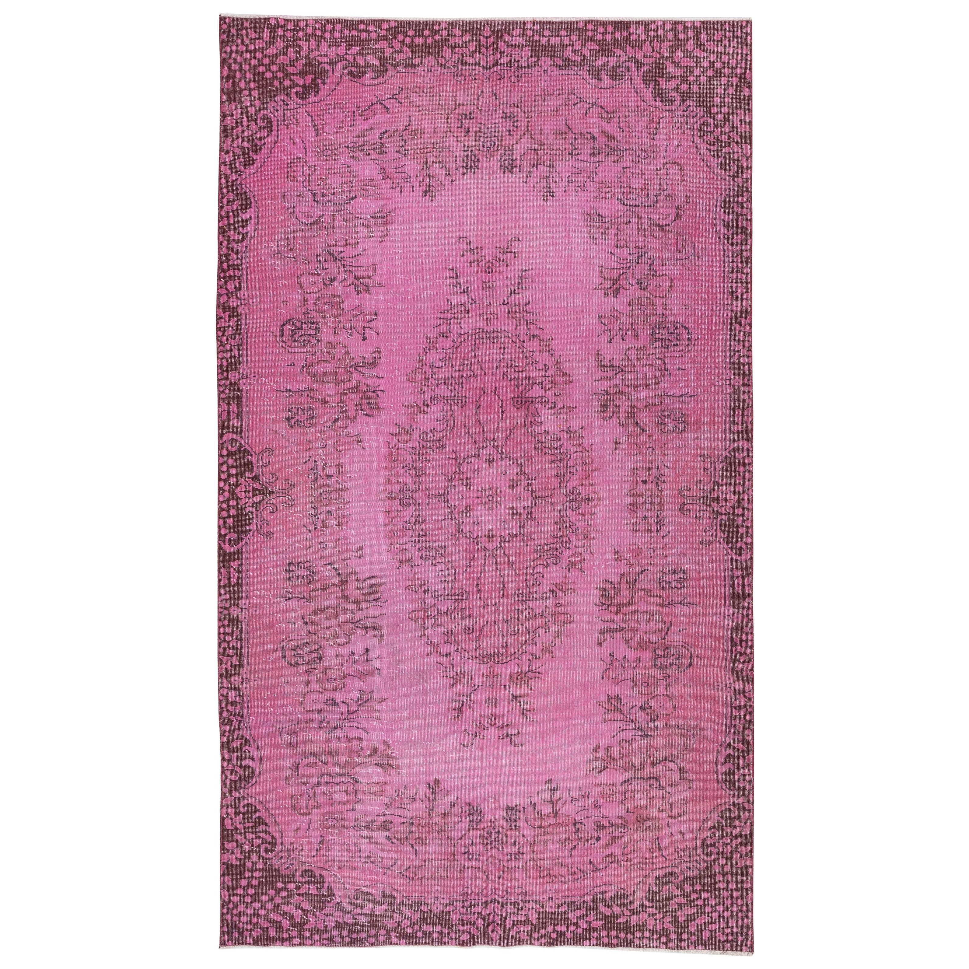 5.7x10 Ft Overdyed Rosa Wollteppich. Handgefertigter türkischer Vintage-Teppich für das Wohnzimmer