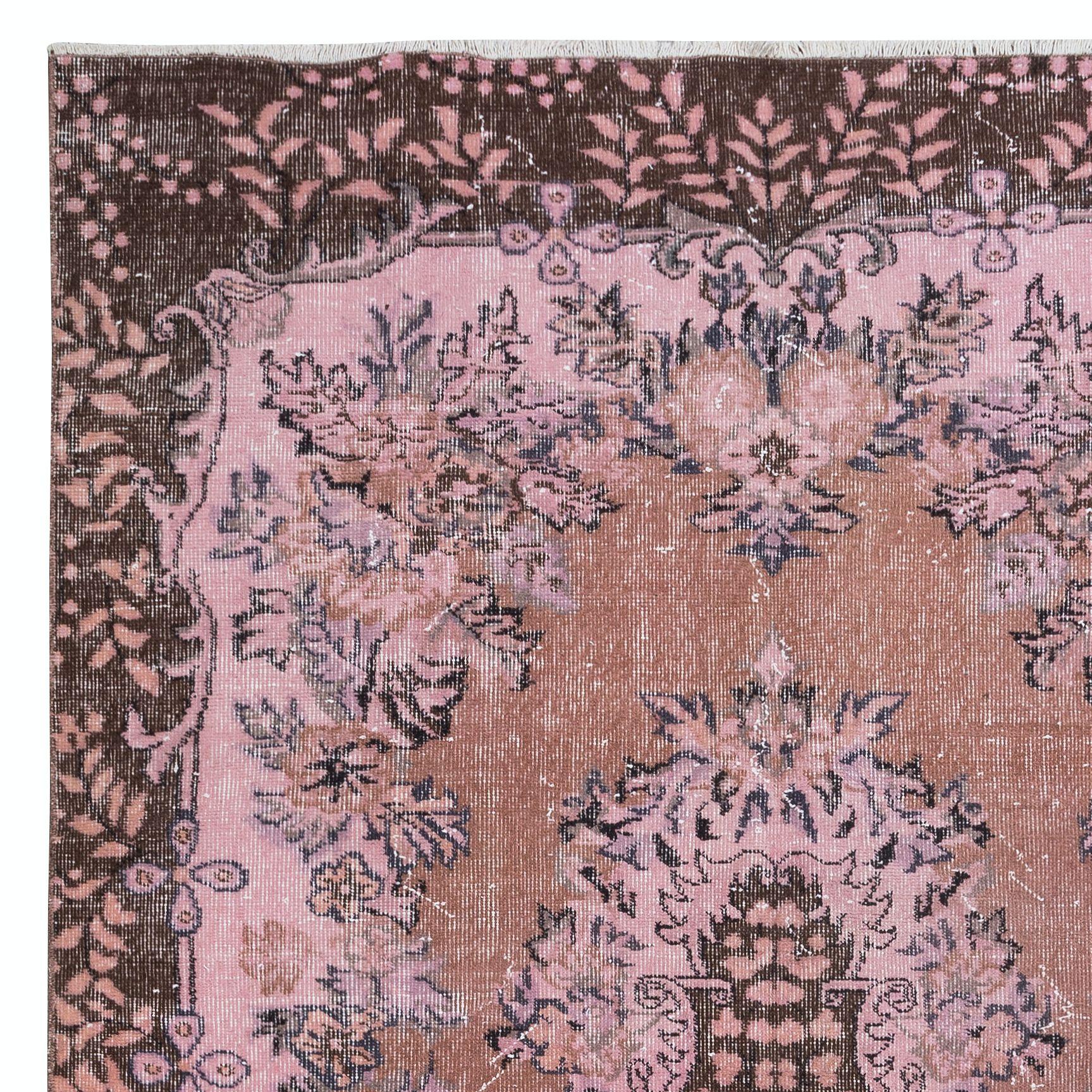 20th Century 5.7x10 Ft Pink Floor Rug, Handmade Turkish Carpet, Great 4 Modern Interiors For Sale