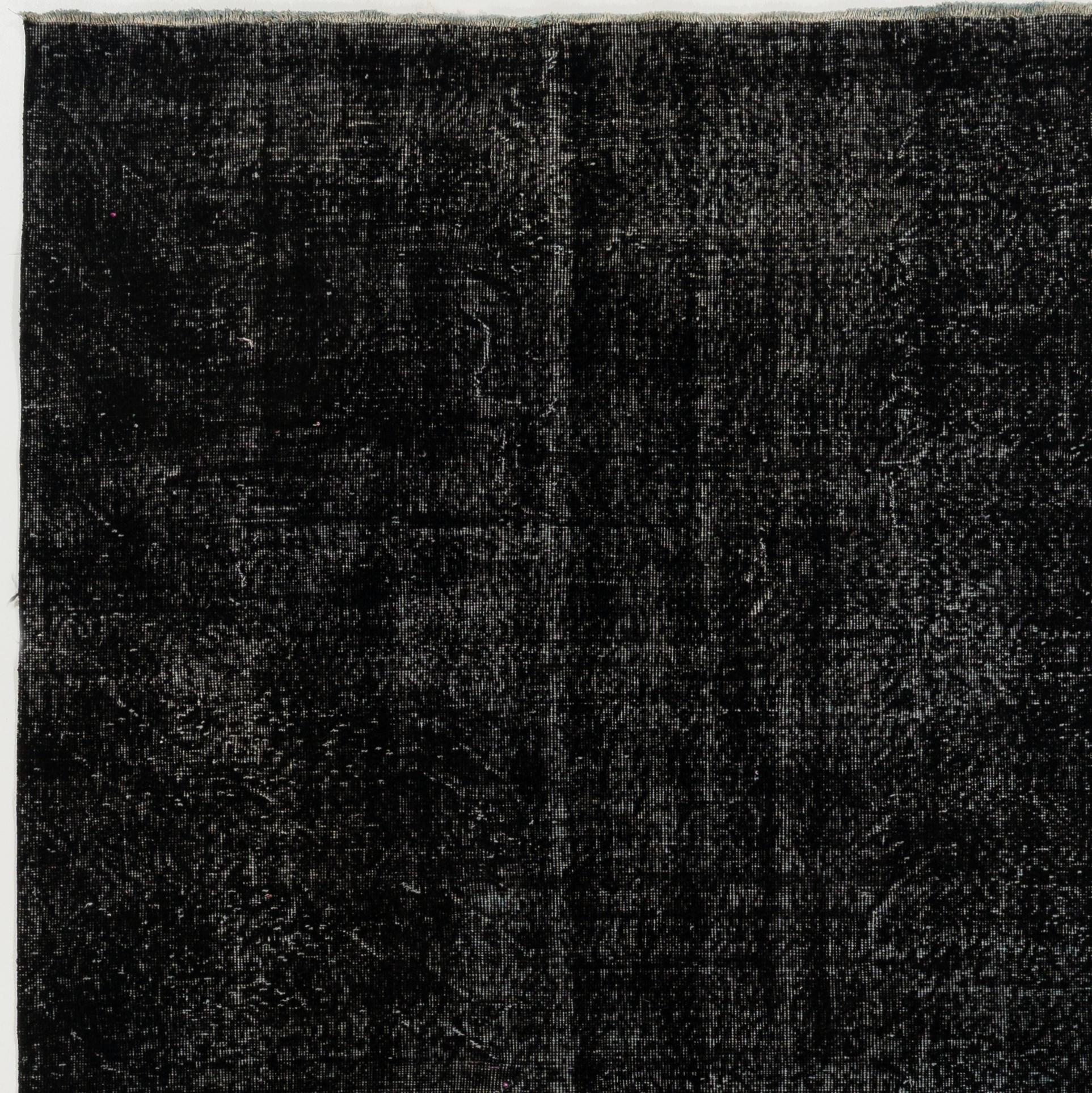 Hand-Knotted 5.7x10 ft Solid Black Handmade Turkish Area Rug for Modern Home and Office Decor
