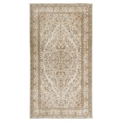 5.7x10 Ft Vintage Hand-Knotted Floral Turkish Oushak Area Rug in Soft Colors